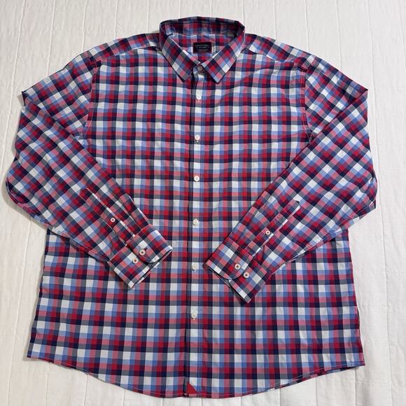 UNTUCKit‎ Shirt Button Down Red/Blue Plaid Long Sleeve Men’s Size 2XL XXL Nylon - Picture 3 of 8